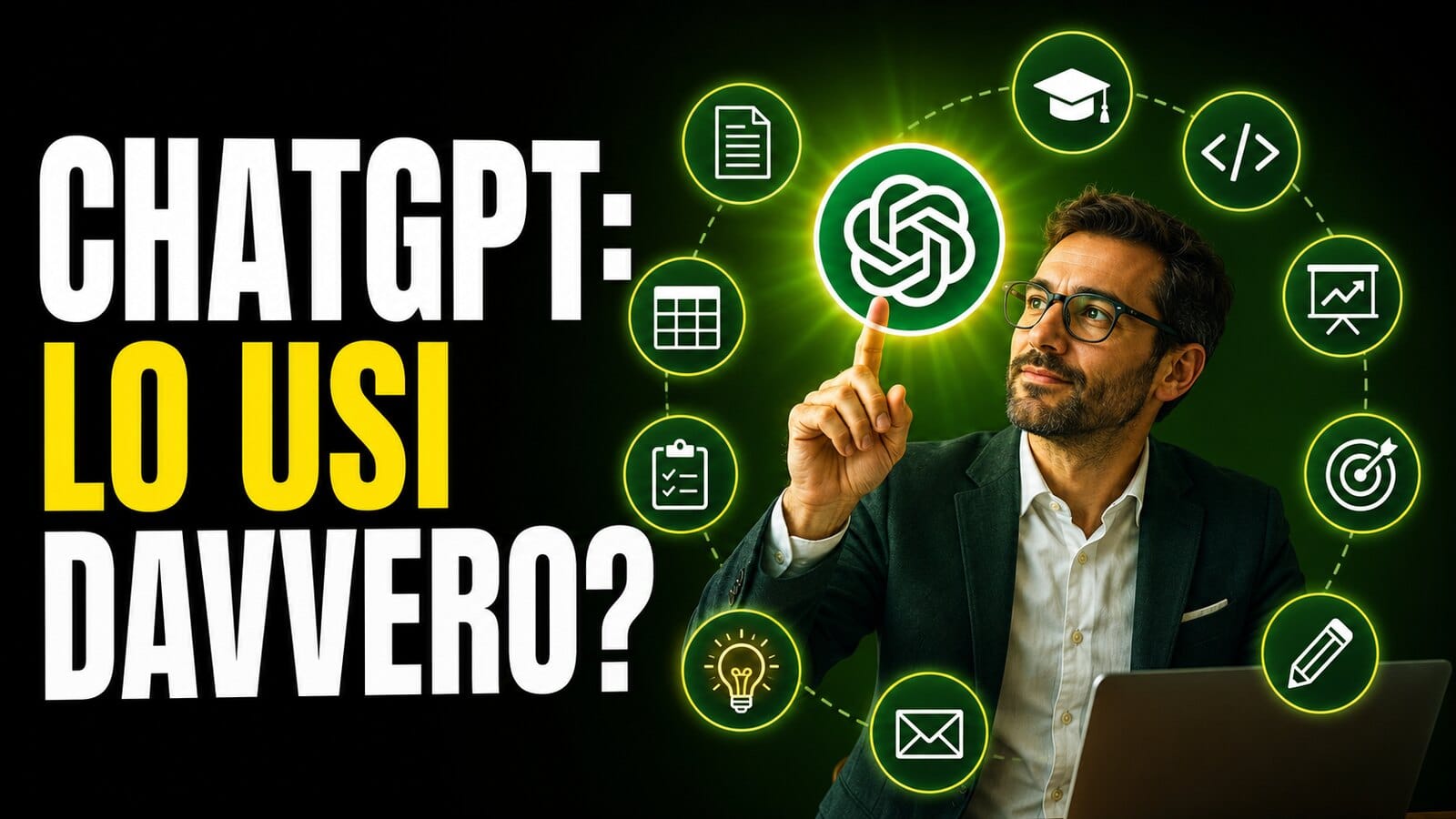 Copertina editoriale ad alto impatto per ChatGPT: 10 casi d’uso pratici per lavoro e studio