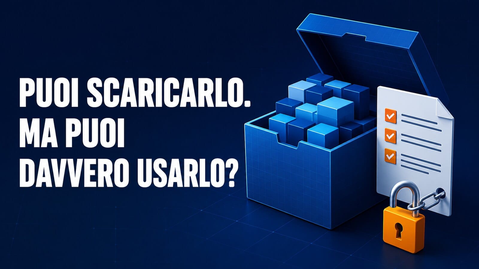 Scatola con pesi di un modello AI, documento di licenza e domanda Puoi scaricarlo ma puoi davvero usarlo?