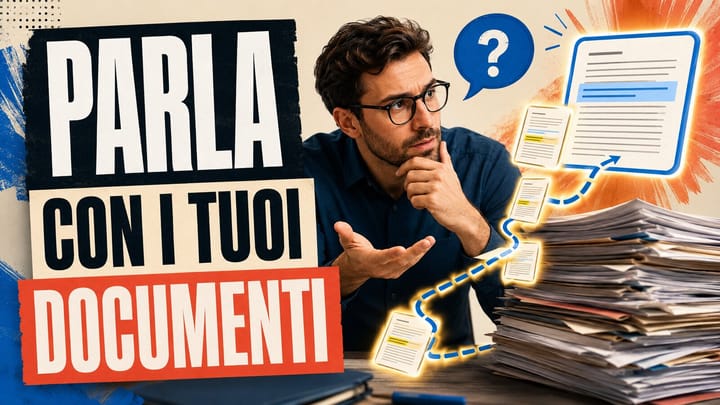 Schema di un sistema RAG che collega documenti, indice, recupero e risposta AI
