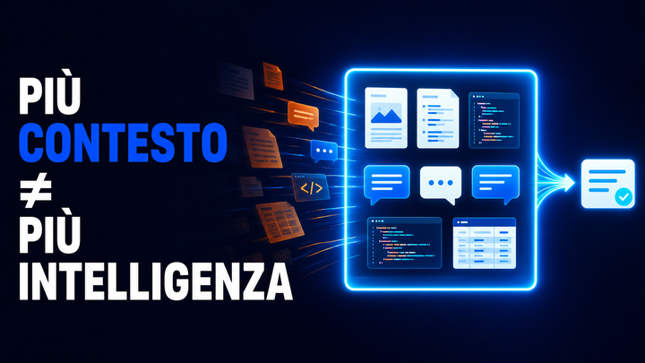 Finestra di contesto che seleziona documenti, messaggi e codice con la frase Più contesto non significa più intelligenza