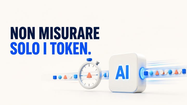 Pipeline di inferenza AI con cronometro e la frase Non misurare solo i token.
